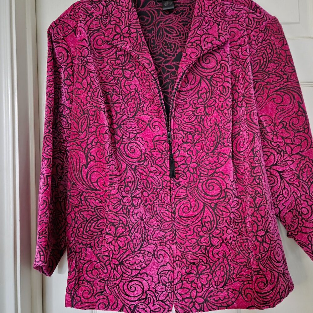Molly & Maxx Front Zip-up Blazer Jacket Size 3X Ruby Red & Black Pattern